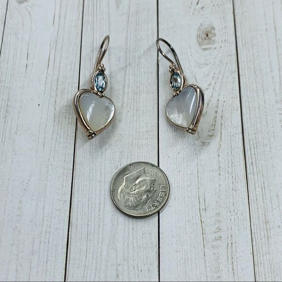 Moon Stone Blue Topaz Sterling Silver Heart Earrings - Picture 1 of 3